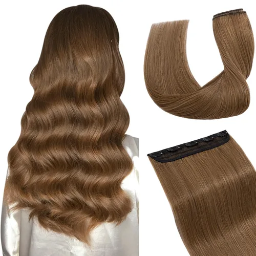 Vista 8 de Extensiones de cabello con clip, cabello humano Remy, extensiones de cabello largo lacio de una pieza con 5 clips, con gancho para colgar