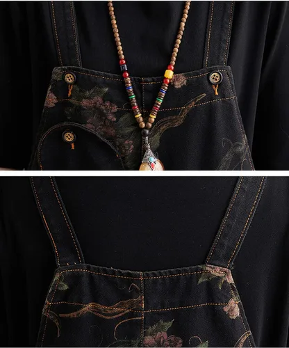 Vista 2 de COWOKA Mono holgado, con estampado de dril de algodón y pierna ancha para mujer