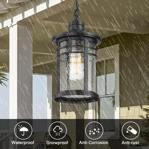 Vista 2 de Darkaway Luces Colgantes para Exteriores para Porche, Candelabro para Exteriores Luces Colgantes para Porche Montaje en Techo de Aluminio con Vidrio