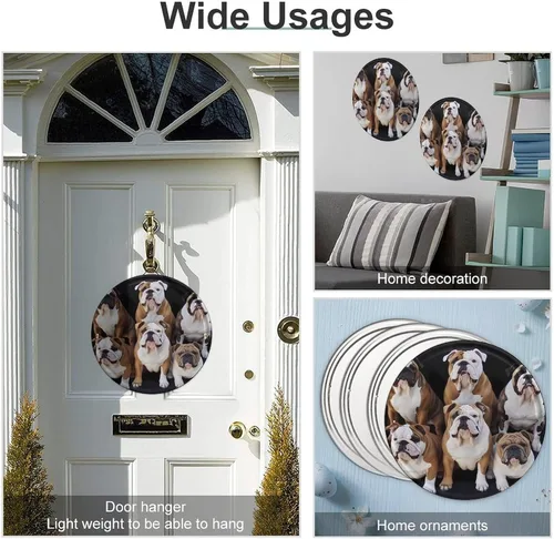Vista 3 de Circular Metal Wall Art Iron Wall Hanging - English Bulldogs Vintage Industrial Tin Sign with Pre-Drilled Holes, Retro Round Metal Art for Bar