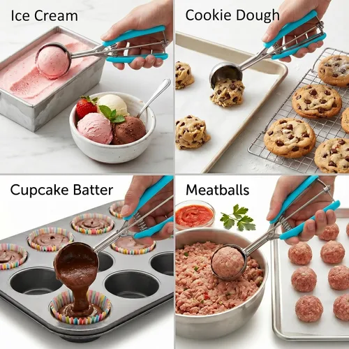 Vista 4 de Cuchara para helado, cuchara para galletas de acero inoxidable 18/8, 5.3 cucharadas/80ml/2.7 fl oz, cuchara para masa de galletas, cuchara