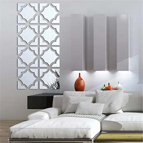 Vista 2 de Adhesivos de pared de espejo 3D, 4 piezas de calcomanías de pared de arte de cristal acrílico, autoadhesivas, espejo extraíble, azulejos de pared