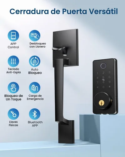Vista 4 de Juego de cerradura inteligente de puerta de huellas dactilares con control de aplicación: entrada sin llave, bloqueo automático, teclado electrónico