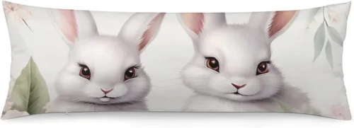Vista 11 de Funda de almohada corporal con diseño de conejitos y hojas de bebé, funda de almohada grande con cremallera oculta, conejo de Pascua, funda larga