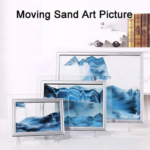 Vista 2 de Imágenes de arte en arena, pintura de arena movediza, decoración de sala de estar, escritorio 3D, paisaje natural, imagen de arena fluida con base