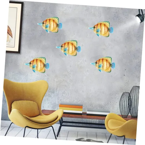 Vista 7 de BESPORTBLE Peces a rayas de hierro forjado para jardín, arte de metal al aire libre, escultura de animales inspiradores, peces tropicales, arte