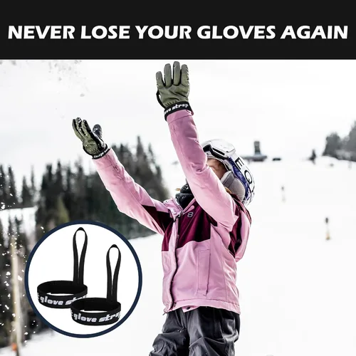 Vista 6 de RunNico 4 correas de seguridad para guantes deportivos Soporte elástico para guantes de esquí Guantes de esquí esposas para colgar guantes, ideal