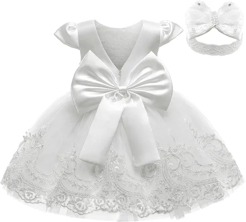 Vista 9 de keaiyouhuo - Vestidos para bebés niñas de 3M-3T; para desfile, boda, de flores, vestido formal de dama de honor, vestido de encaje bordado + diadema
