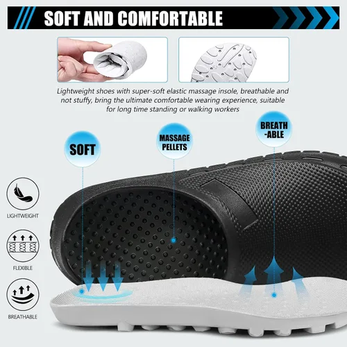 Vista 2 de Zapatos de chef para hombre, antideslizantes, resistentes al aceite, zapatos de trabajo, cómodos zuecos de enfermería para jardín, cocina