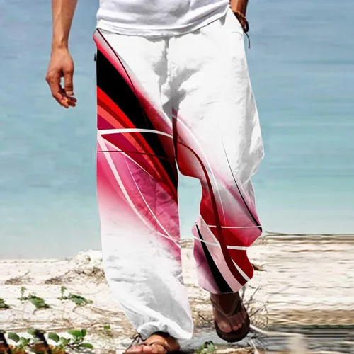 Vista 2 de Yuzhih Straight Leg Pants for Men Elastic Waist 3D Light Print Trouser Oversized Patterned Pants Trendy Leisure Trouser