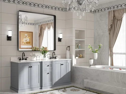 Vista 177 de TETOTE Espejo de marco dorado cepillado de 16 x 24 pulgadas, espejo de tocador de baño de latón dorado para pared, espejo enmarcado rectangular