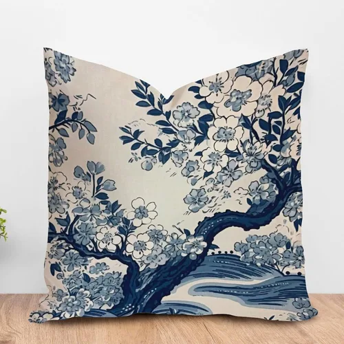 Vista 24 de ArogGeld Funda de cojín azul índigo floral y pájaro azul marino chinoiserie chinoiserie peonía cuadrada almohada tradicional china china europea