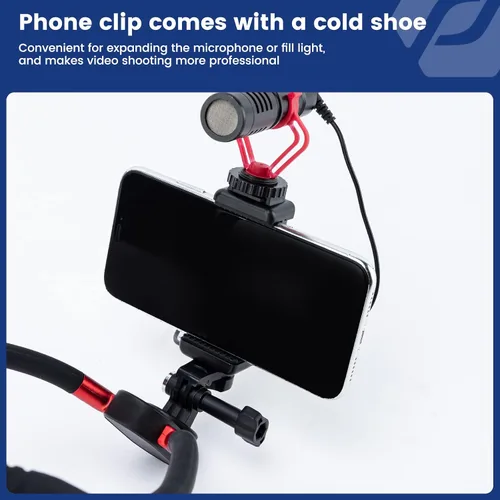 Vista 7 de Fotopro Soporte para selfie con clip para cuello POV, kit de montaje vertical, soporte de cuello de silicona flexible para teléfono con cámara