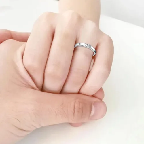 Vista 2 de Anillos apilables de oro para mujer, de plata de ley S925, anillo de boda para siempre, anillo ajustable con apertura