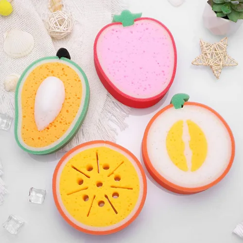 Vista 8 de 4pcs Premium Frutas Baño Scrubbers Herramientas de baño para (Mango+ Miel - Melón de rocío+Naranja+Fresa)