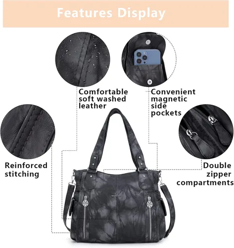 Vista 6 de Angel Kiss Bolsos para mujer con tiras en la parte superior, bolso estilo Hobo, bolsas de hombro espaciosas y casuales, cartera estilo Tote de PU