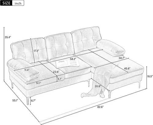 Vista 2 de Juego de sofás modulares modernos de 83 pulgadas, sofás tapizados en forma de L de terciopelo con respaldo y reposabrazos sueltos, juego de sofás
