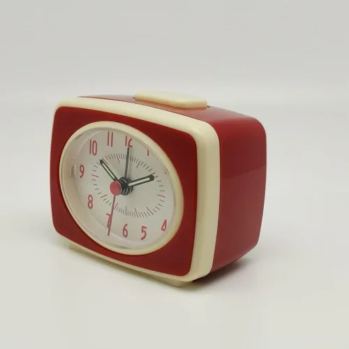 Vista 2 de Reloj despertador pequeño rojo pequeño movimiento de cuarzo silencioso reloj despertador analógico estilo clásico vintage
