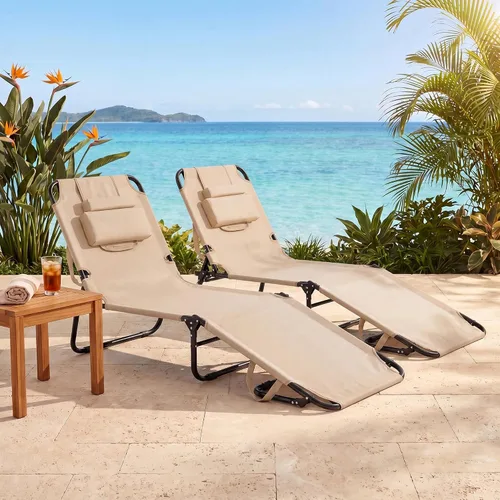 Vista 8 de Goplus Silla bronceadora, silla de playa plegable con orificio para la cara, almohada extraíble, capacidad de 350 libras, correa de transporte