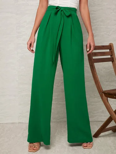Vista 3 de Verdusa Pantalones plisados de cintura alta con cinturón y pierna ancha para mujer
