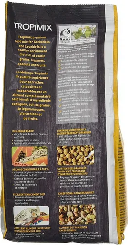 Vista 2 de Hari Hagen Tropimix Alimento enriquecedor para cacatúas y tortolitos, 2 libras - HARI Loro alimento con semillas, frutas, nueces, verduras, granos