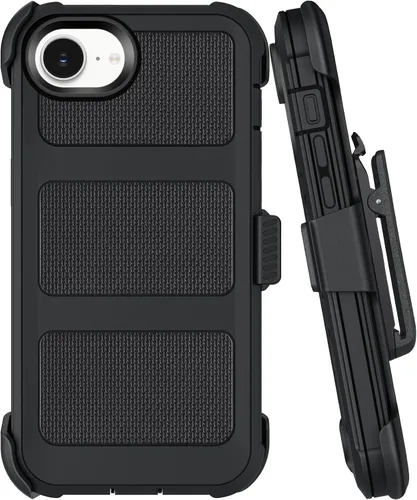 Vista 9 de Funda con clip para cinturón compatible con iPhone 12 Defender con soporte giratorio de 360°, protección resistente anticaídas y golpes, color negro