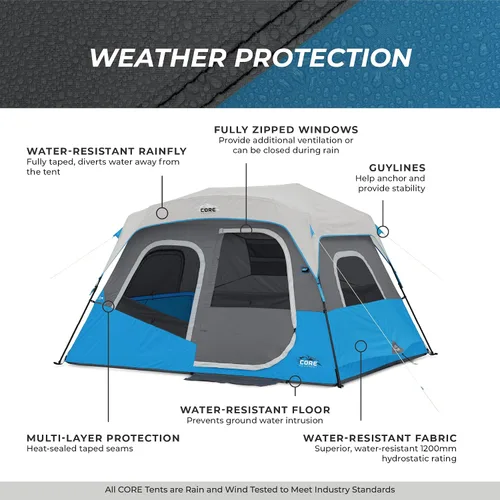 Vista 9 de CORE Instant Cabin Tents with LED Lights Family Multi Room Lighted Pop Up Tents for Camping Included Storage Pockets for Camping Accessories
