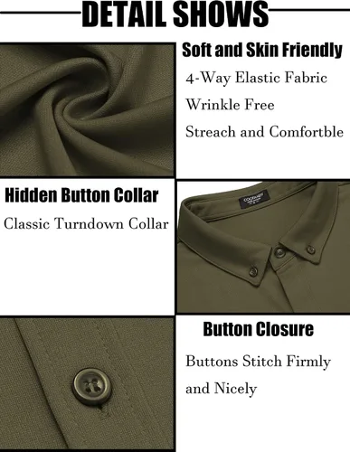 Vista 5 de COOFANDY Camisas de vestir casuales con botones y manga larga para hombre