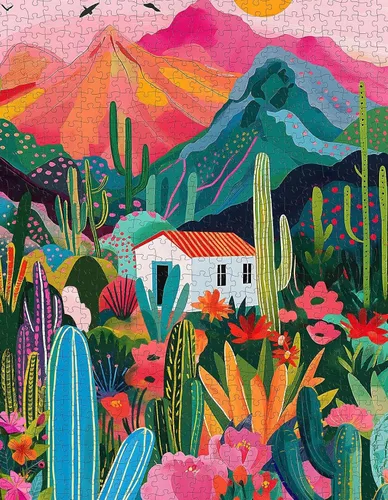 Vista 2 de Rompecabezas de cactus para adultos, 1000 piezas, plantas del desierto y paisaje de montaña, naturaleza suculenta, rompecabezas