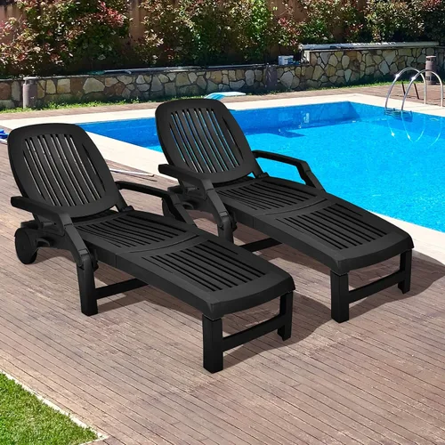 Vista 2 de COSTWAY Sillón reclinable ajustable de 2 piezas, resistente a la intemperie, color negro