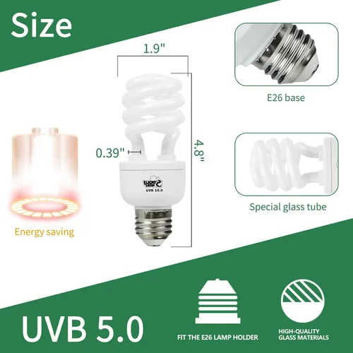 Vista 2 de LUCKY HERP Lámpara fluorescente compacta UVA UVB para reptiles 5.0, 13 W, lámpara tropical para terrario