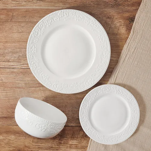 Vista 5 de Pfaltzgraff Charm - Juego de vajilla de 24 piezas, platos de porcelana blanca, cuencos