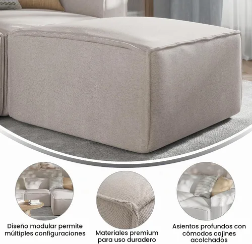 Vista 5 de EMMA + OLIVER - Otomana modular crema para sofá seccional