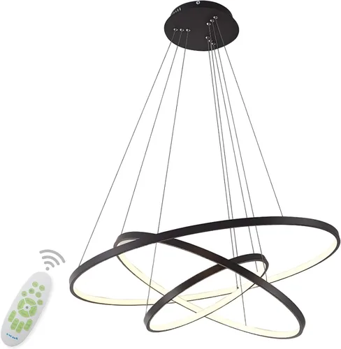 Vista 11 de LightInTheBox Lámpara colgante de 3 anillos para sala de estar, comedor, luz de techo moderna, diseño de círculo, 20+40+23.6 in, color = negro