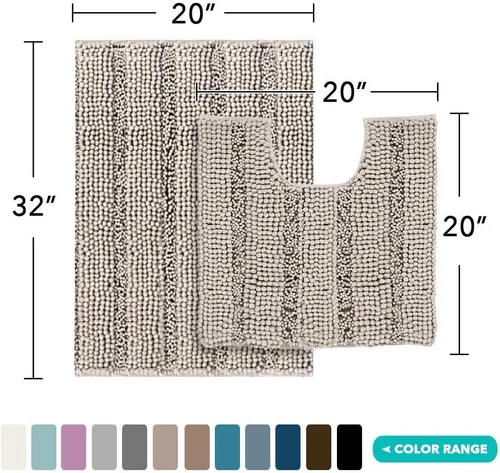 Vista 6 de Turquoize Paquete de alfombra de baño de chenilla, alfombra de baño de 59 x 20 pulgadas y juego de alfombras de baño de 32 x 20 pulgadas/20 x 20