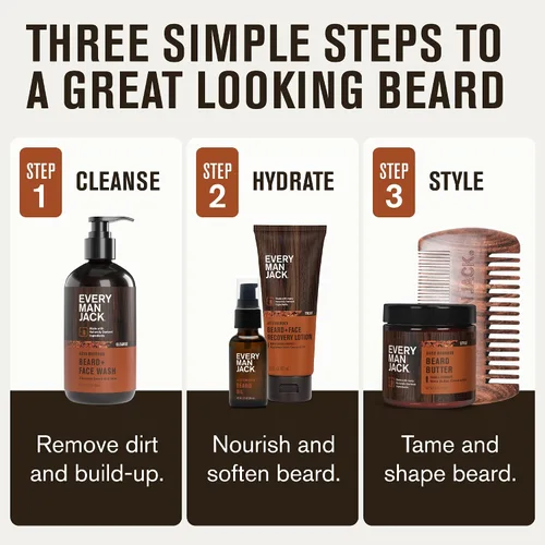 Vista 5 de Every Man Jack Kit completo de cuidado de barba para hombres, bourbon envejecido, set de regalo Cleansing Beard & Face Wash, Soothing Lotion