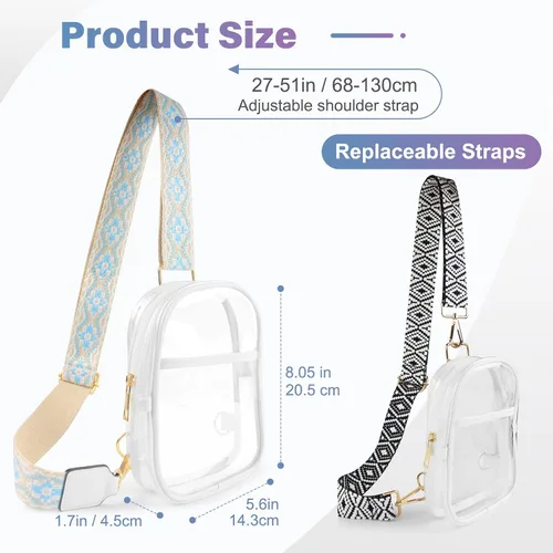 Vista 3 de Bolso cruzado transparente aprobado por el estadio para mujer, bolsa cruzada transparente con correas reemplazables, mochila casual transparente