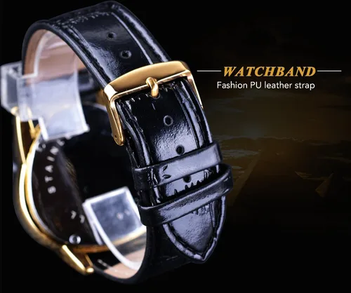Vista 8 de Winner - Reloj de pulsera mecánico de moda triangular, esfera de carreras triangular, esfera de esqueleto dorado, movimiento automático, diseño