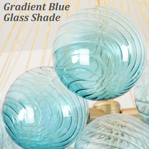 Vista 3 de Candelabro de cristal con forma de bola de burbujas, lámpara colgante moderna nórdica para comedor con pantalla de vidrio azul degradado, globos