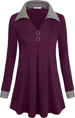 Vista 2 de Bebonnie Blusa casual de manga larga con cuello en V y solapa para mujer con botones