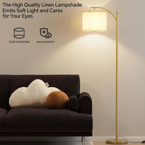 Vista 6 de SUNMORY Lámpara de pie de arco, moderna lámpara de pie con bombilla de 9 W, 3 temperaturas de color, lámparas de pie de metal con pantalla colgante