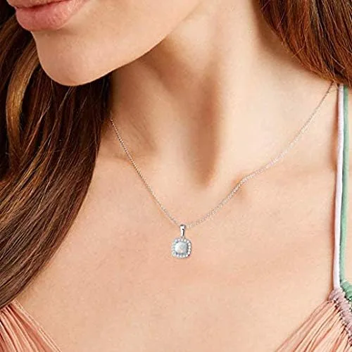 Vista 4 de Carleen Juego de joyas de plata de ley 925 chapada en oro blanco de 14 quilates, circonita cúbica, halo de ópalo creado, regalo para mujeres y niñas