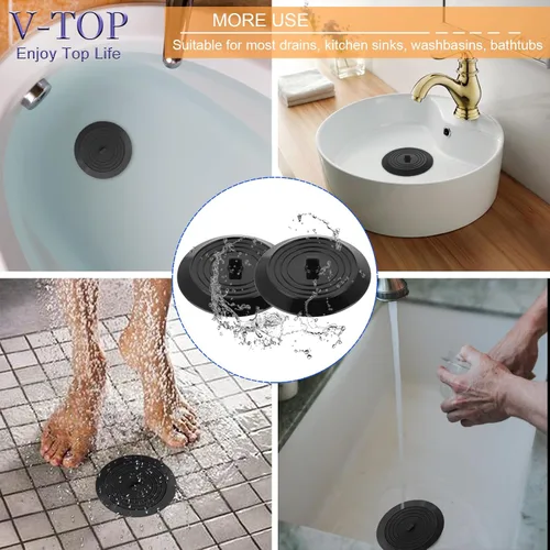 Vista 6 de V-TOP Tapón de Desagüe de Bañera Paquete de 2, Tapón de Bañera de Silicona de 5 Pulgadas Cubierta de Desagüe de Ducha, Tapón de Bañera Retenedor