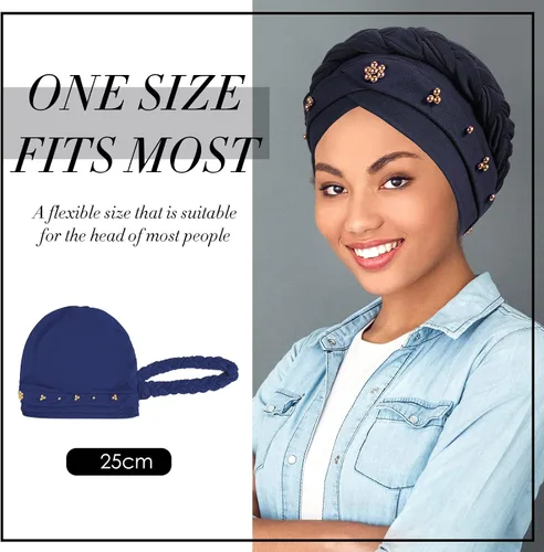 Vista 4 de 6 piezas de turbante africano para mujer, gorras trenzadas con cuentas elásticas