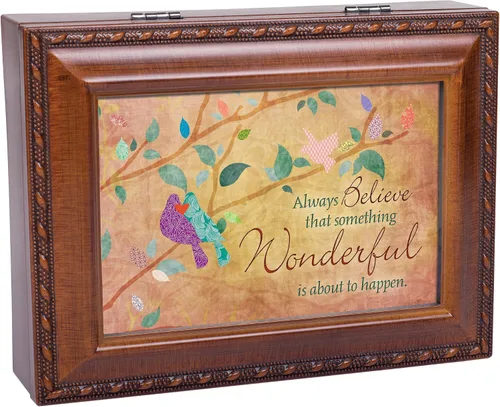 Vista 7 de Cottage Garden Always Believe - Caja de música de cuerda de madera con diseño de veta de madera