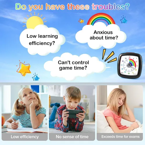 Vista 5 de Secura - Temporizador visual de 60 minutos, temporizador silencioso de estudio para niños y adultos, relojes de tiempo, temporizador de cuenta