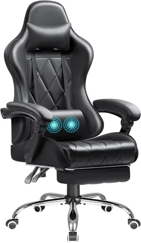 Vista 12 de Shahoo Silla ergonómica para videojuegos, reposapiés y soporte lumbar de Negro