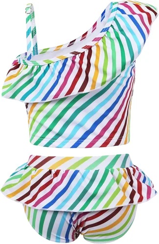 Vista 2 de AmzBarley Girl Bathing Suits 2Pcs Swimwear UnicornMermaid Tankini Bikini Set Beachwear One Shoulder Swimsuit
