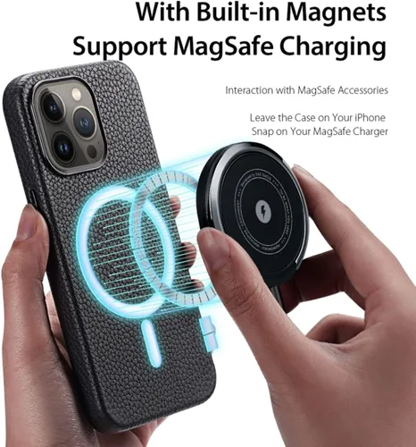 Vista 2 de Funda para iPhone 13 Pro Max, funda delgada de piel auténtica de alta calidad con forro de microfibra suave, funda de teléfono de agarre cómodo