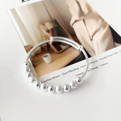 Vista 6 de Pulseras de plata de ley 925 para mujer, pulsera de transferencia de la suerte, ajustable, joyería de moda para mujer